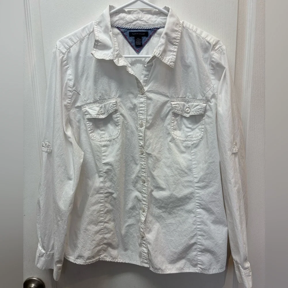 Unisex Tommy Hilfiger White Collared Button-Front Shirt Size XXL - Picture 1 of 11
